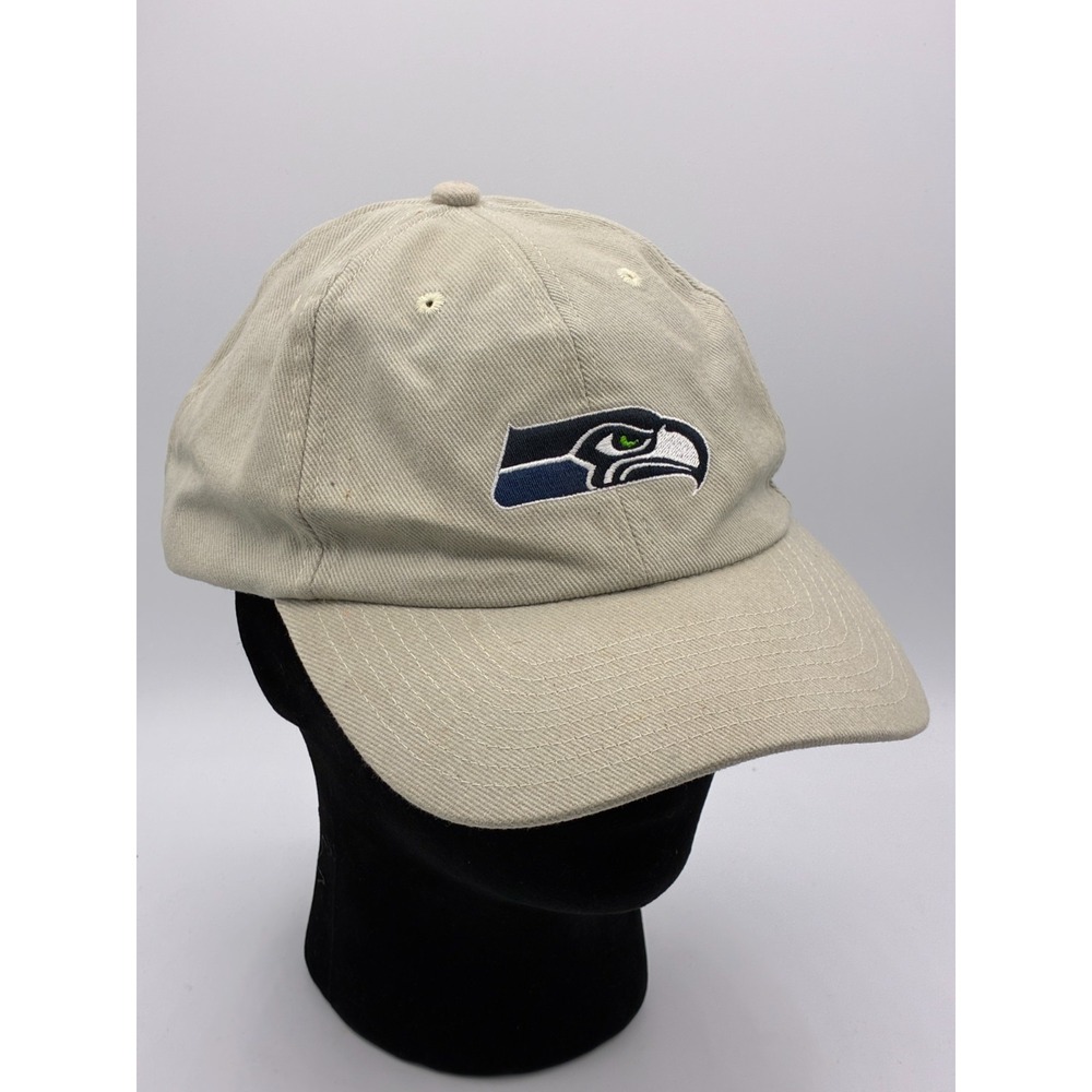 Vintage Seattle Seahawks Strapback Hat Khaki NFL Old Logo